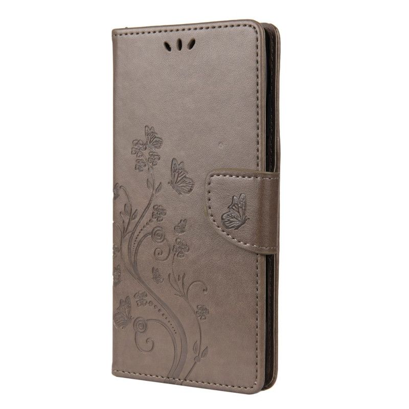 Flip Cover Læder for Xiaomi Poco X3 Sort Sommerfugle Og Blomster