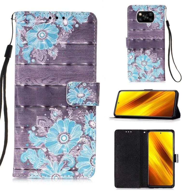 Flip Cover Læder Xiaomi Poco X3 Blå Blomster