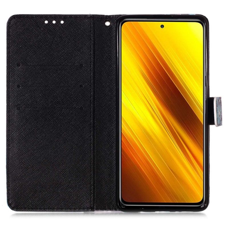 Flip Cover Læder Xiaomi Poco X3 Blå Blomster