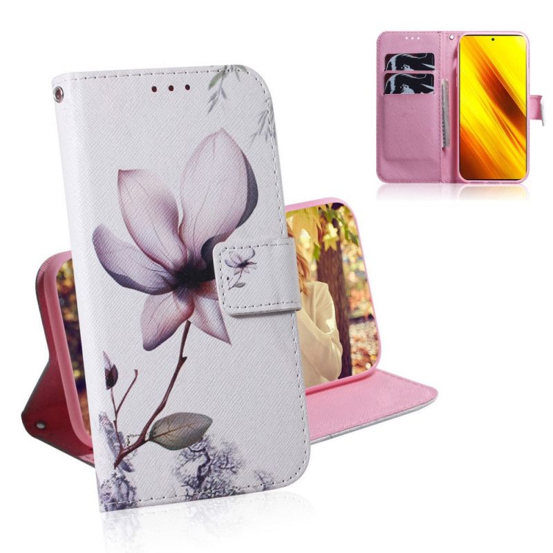 Flip Cover Læder Xiaomi Poco X3 Gammel Rosenblomst