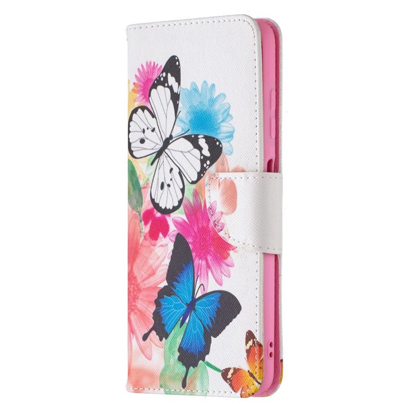 Flip Cover Læder Xiaomi Poco X3 Malede Sommerfugle Og Blomster