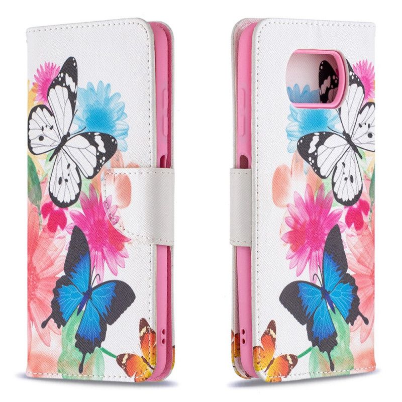 Flip Cover Læder Xiaomi Poco X3 Malede Sommerfugle Og Blomster