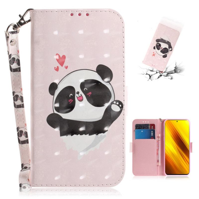 Flip Cover Xiaomi Poco X3 Mobilcover Pandakærlighed Med Rem