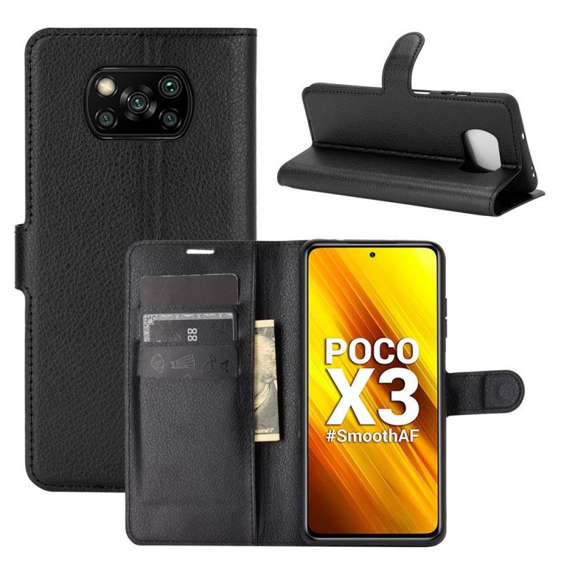 Flip Cover Xiaomi Poco X3 Sort Mobilcover Klassisk Kunstlæder