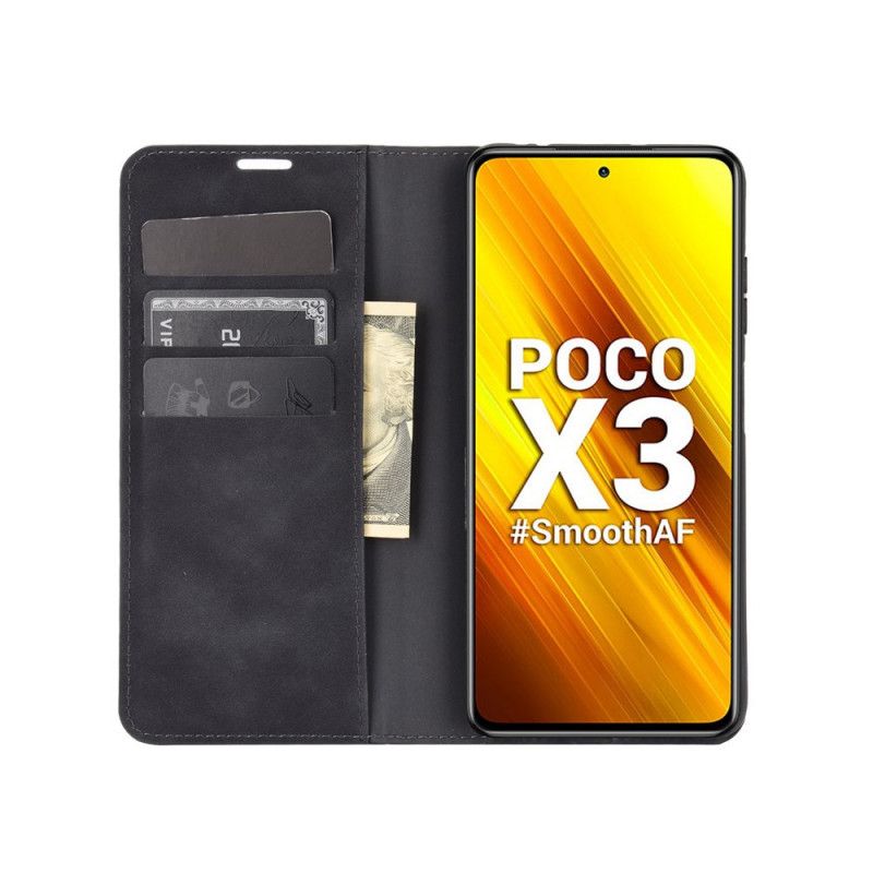 Læder Cover Xiaomi Poco X3 Sort Blødt Lædereffekt Beskyttelse