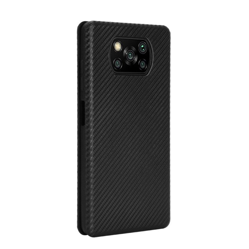 Læder Cover Xiaomi Poco X3 Sort Mobilcover Kulfiber Med Støttering