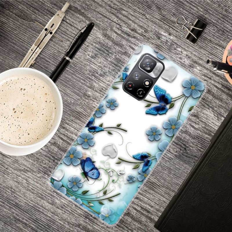 Cover Til Xiaomi Redmi Note 11 / Poco M4 Pro 5g Retro Sommerfugle Og Blomster