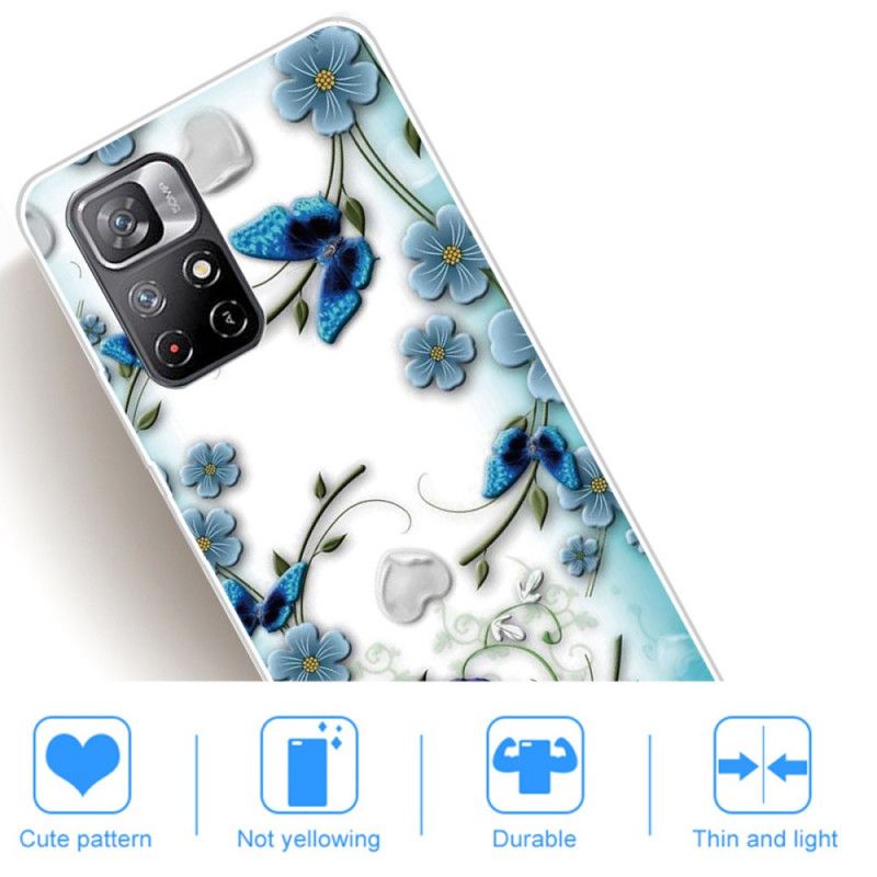 Cover Til Xiaomi Redmi Note 11 / Poco M4 Pro 5g Retro Sommerfugle Og Blomster