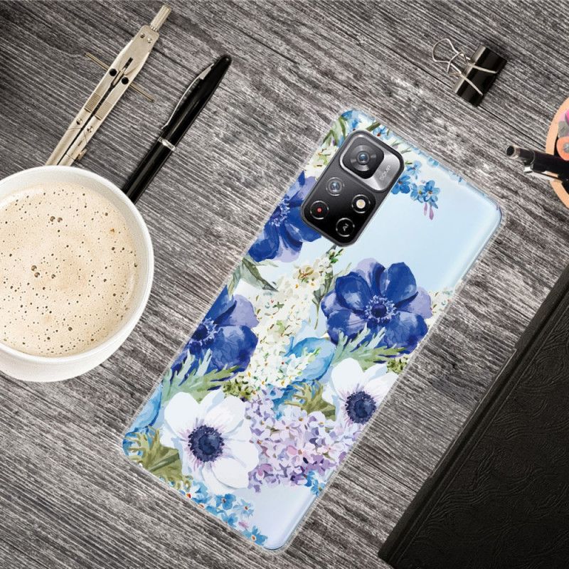 Cover Xiaomi Redmi Note 11 / Poco M4 Pro 5g Blå Blomster Akvarel