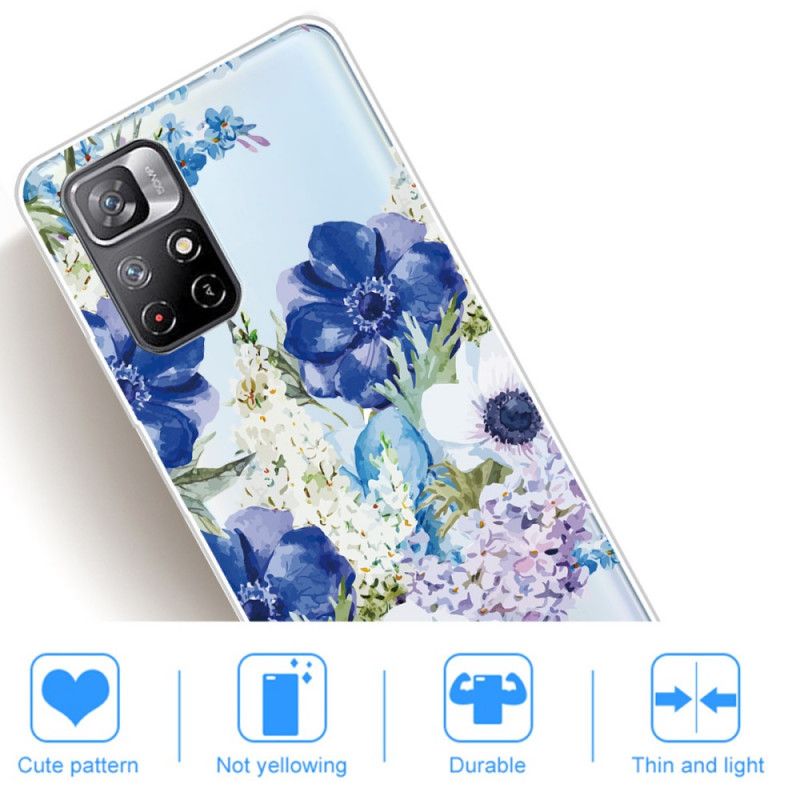 Cover Xiaomi Redmi Note 11 / Poco M4 Pro 5g Blå Blomster Akvarel