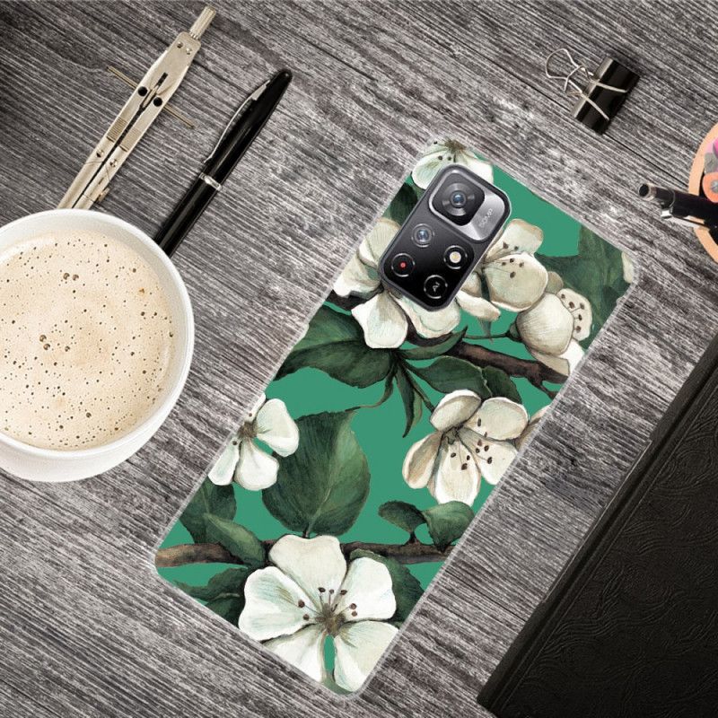 Cover Xiaomi Redmi Note 11 / Poco M4 Pro 5g Malede Hvide Blomster