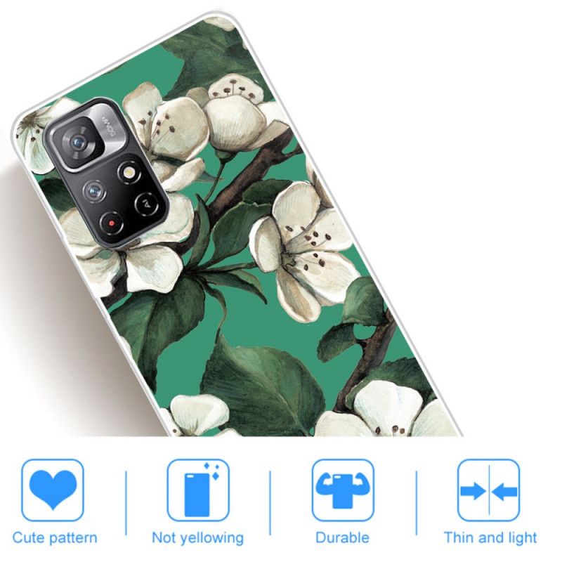 Cover Xiaomi Redmi Note 11 / Poco M4 Pro 5g Malede Hvide Blomster