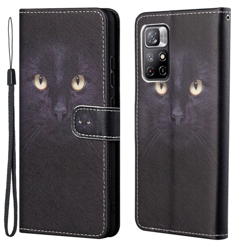 Flip Cover Til Xiaomi Redmi Note 11 / Poco M4 Pro 5g Black Strappy Cat Eyes