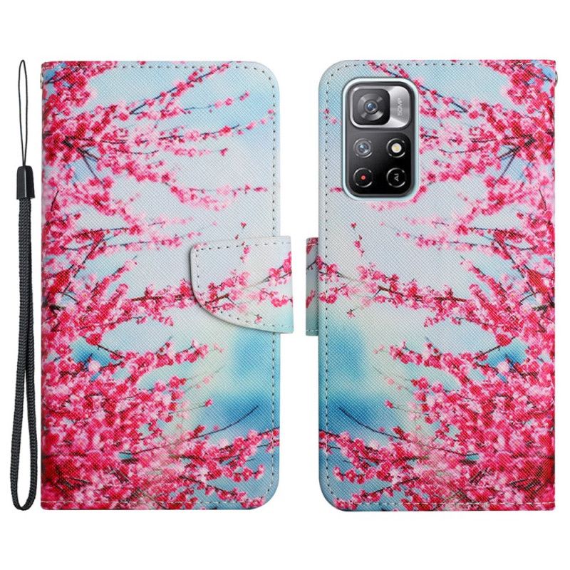 Flip Cover Til Xiaomi Redmi Note 11 / Poco M4 Pro 5g Blomstrende Gren Med Rem