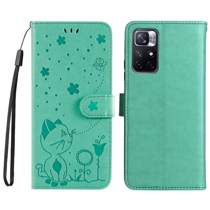 Flip Cover Til Xiaomi Redmi Note 11 / Poco M4 Pro 5g Cat And Bee Thong