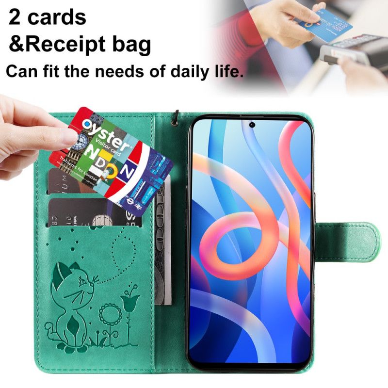 Flip Cover Til Xiaomi Redmi Note 11 / Poco M4 Pro 5g Cat And Bee Thong