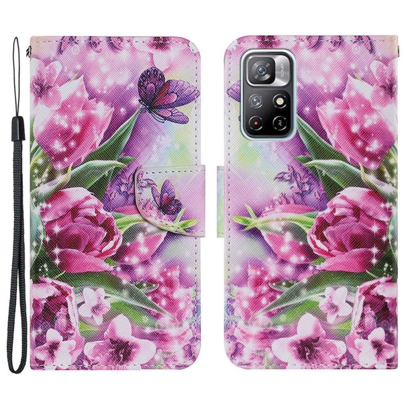 Flip Cover Til Xiaomi Redmi Note 11 / Poco M4 Pro 5g Sommerfugl Og Lotus