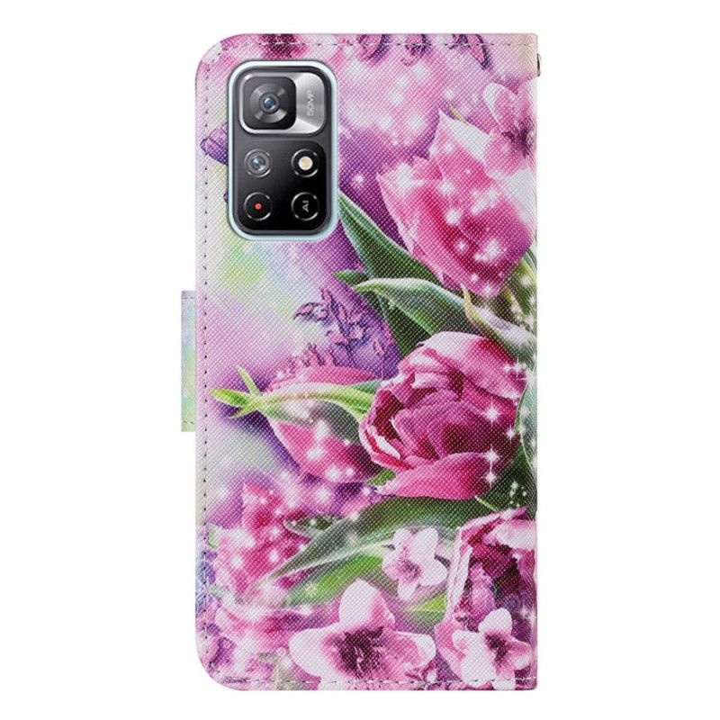 Flip Cover Til Xiaomi Redmi Note 11 / Poco M4 Pro 5g Sommerfugl Og Lotus