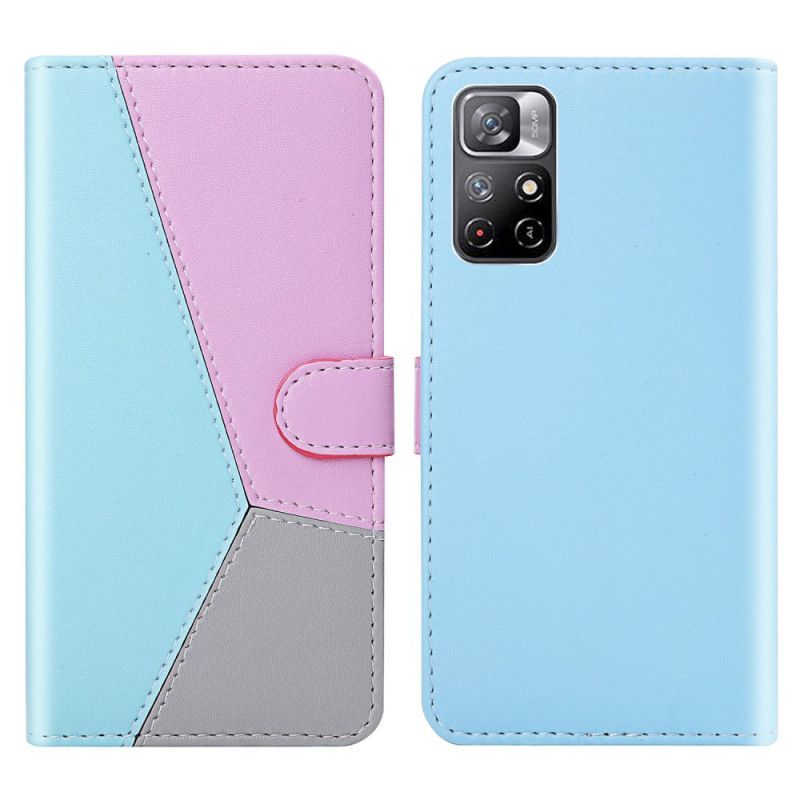 Flip Cover Til Xiaomi Redmi Note 11 / Poco M4 Pro 5g Trefarvet Lædereffekt