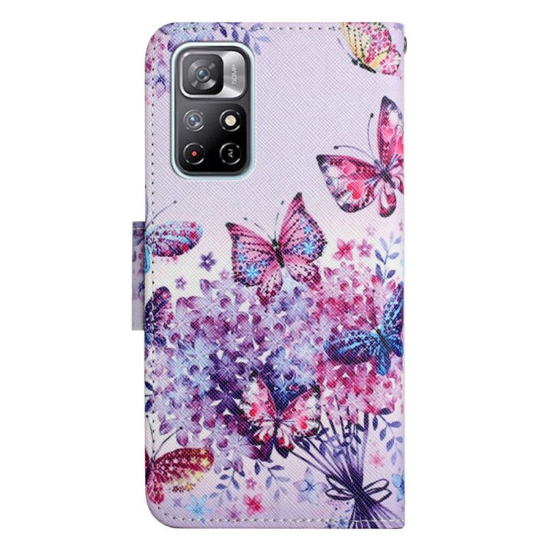 Flip Cover Xiaomi Redmi Note 11 / Poco M4 Pro 5g Buket Af Blomster Og Sommerfugle