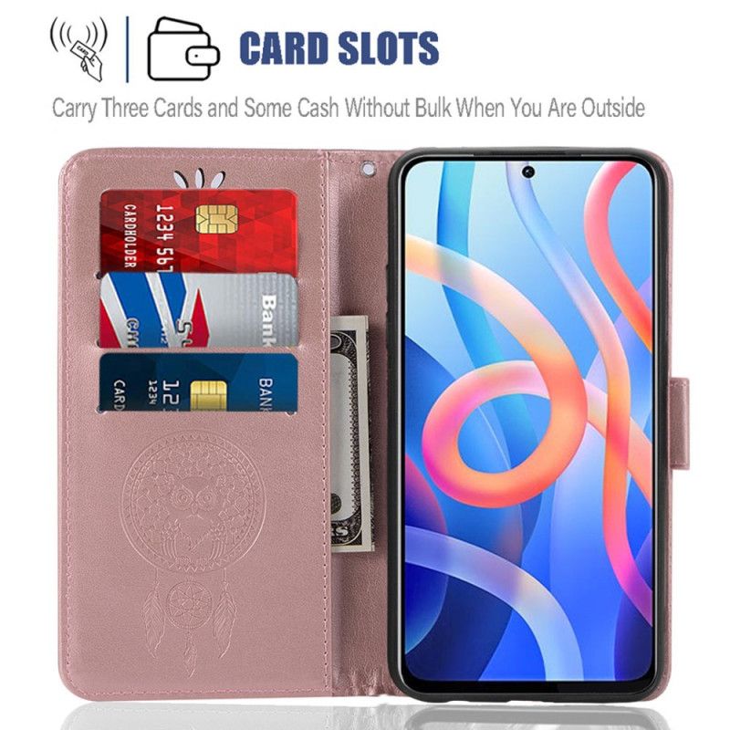 Flip Cover Xiaomi Redmi Note 11 / Poco M4 Pro 5g Lædereffekt Drømmefanger Ugle