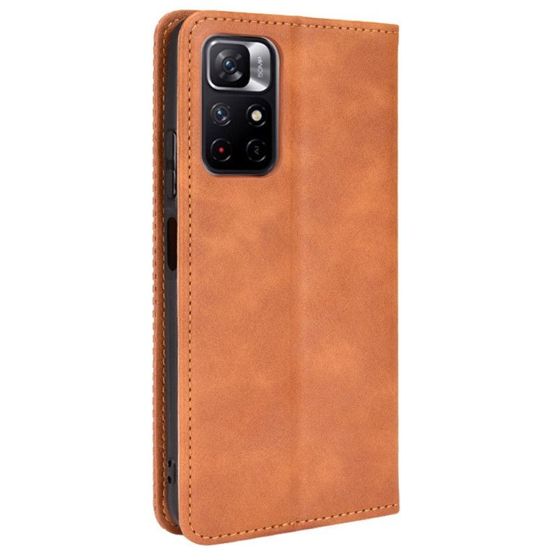 Flip Cover Xiaomi Redmi Note 11 / Poco M4 Pro 5g Stiliseret Vintage Lædereffekt