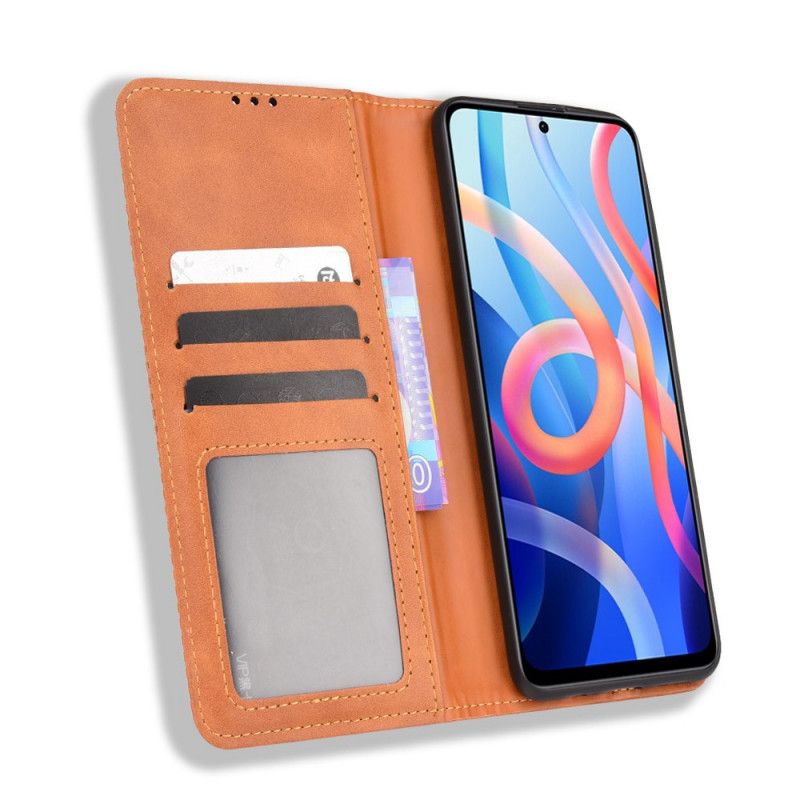 Flip Cover Xiaomi Redmi Note 11 / Poco M4 Pro 5g Stiliseret Vintage Lædereffekt