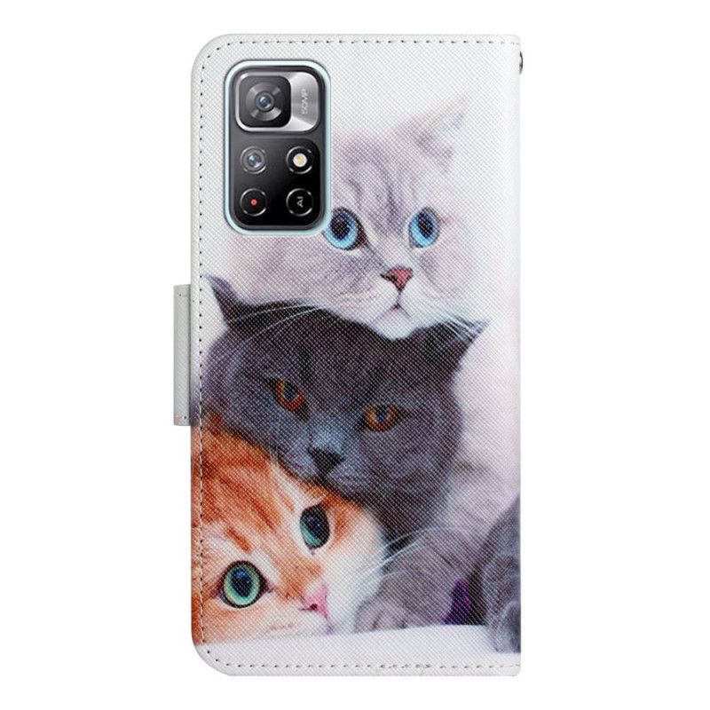 Læder Cover Xiaomi Redmi Note 11 / Poco M4 Pro 5g Pile Of Cats Lanyard