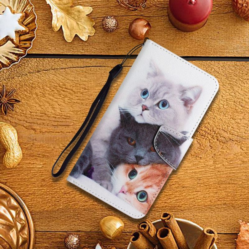 Læder Cover Xiaomi Redmi Note 11 / Poco M4 Pro 5g Pile Of Cats Lanyard