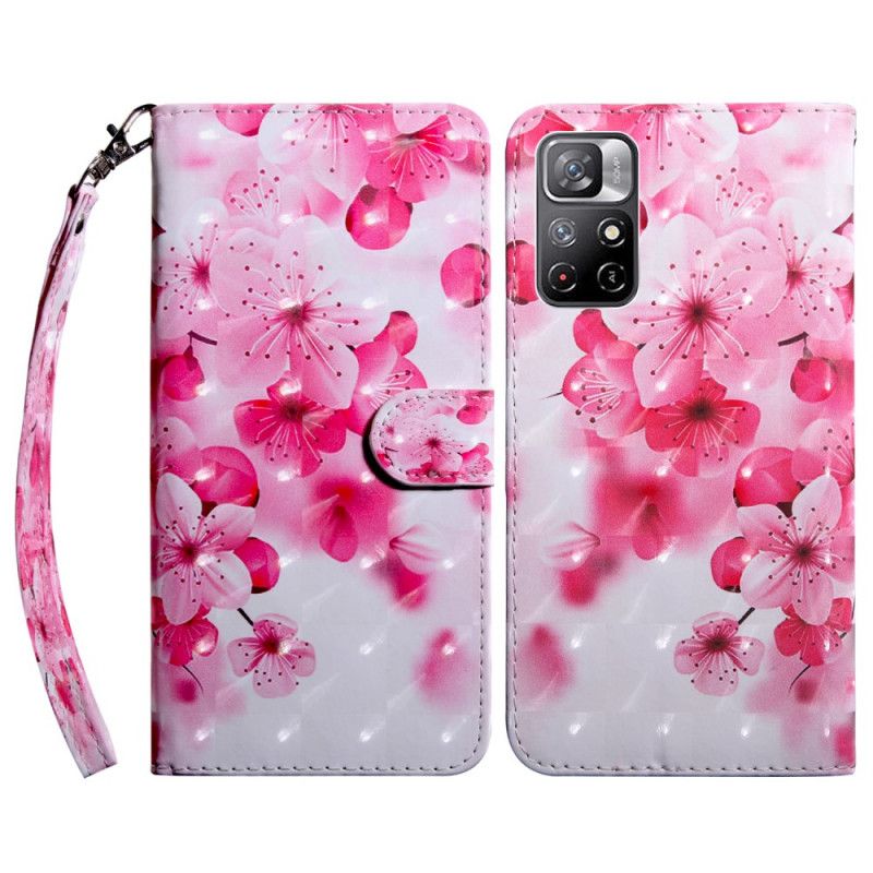 Læder Cover Xiaomi Redmi Note 11 / Poco M4 Pro 5g Pink Blomster