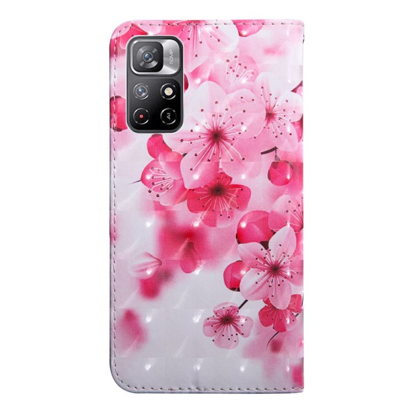 Læder Cover Xiaomi Redmi Note 11 / Poco M4 Pro 5g Pink Blomster