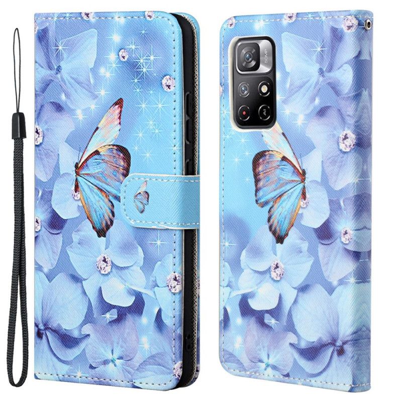 Læder Cover Xiaomi Redmi Note 11 / Poco M4 Pro 5g Telefon Etui Diamond Strappy Sommerfugle