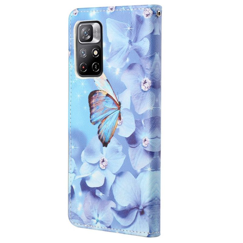 Læder Cover Xiaomi Redmi Note 11 / Poco M4 Pro 5g Telefon Etui Diamond Strappy Sommerfugle