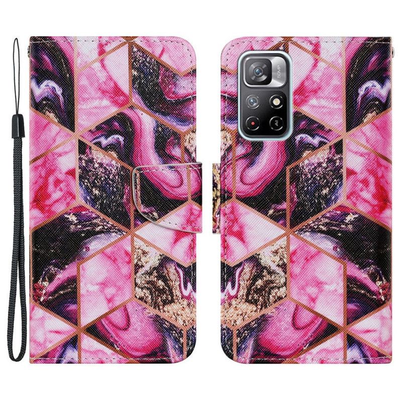 Læder Cover Xiaomi Redmi Note 11 / Poco M4 Pro 5g Telefon Etui Geometrisk Marmorstil