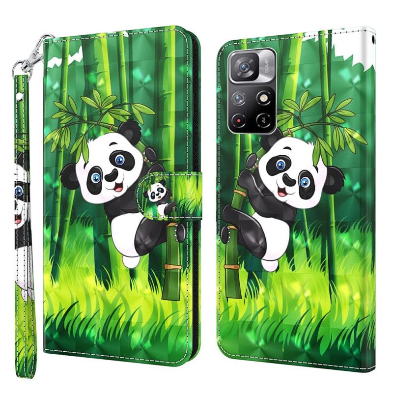 Læder Cover Xiaomi Redmi Note 11 / Poco M4 Pro 5g Telefon Etui Panda Og Bambus