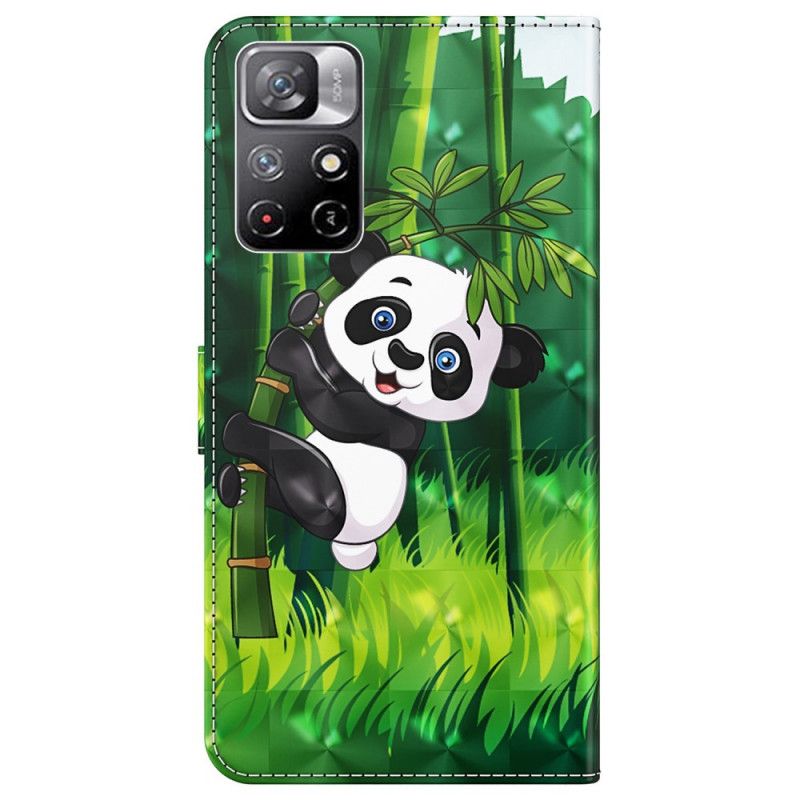 Læder Cover Xiaomi Redmi Note 11 / Poco M4 Pro 5g Telefon Etui Panda Og Bambus