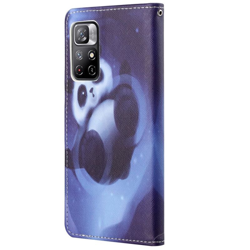 Læder Cover Xiaomi Redmi Note 11 / Poco M4 Pro 5g Telefon Etui Panda Space Strappy