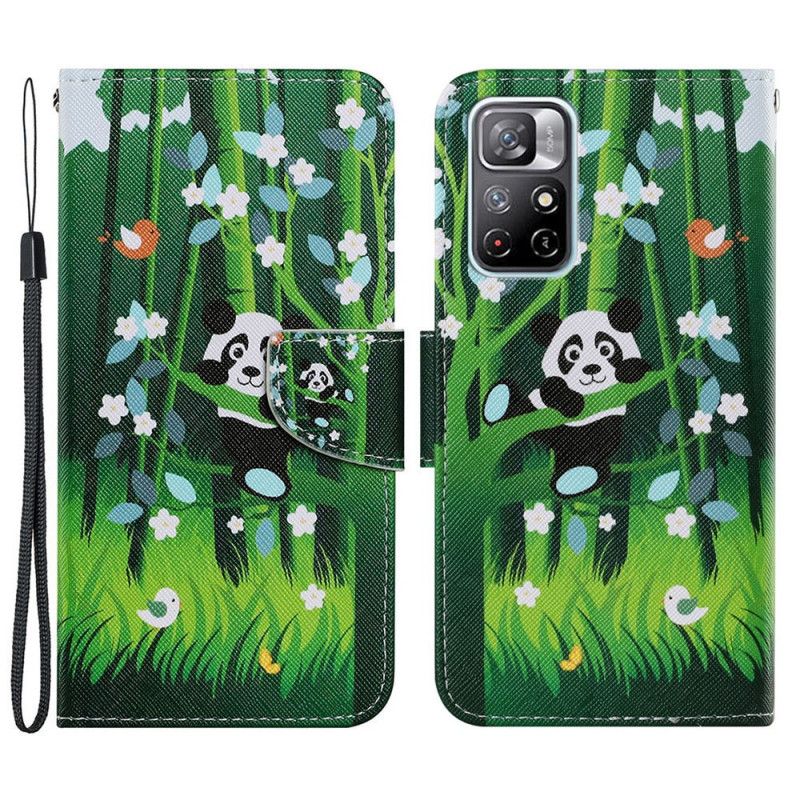 Læder Cover Xiaomi Redmi Note 11 / Poco M4 Pro 5g Telefon Etui Panda Walk