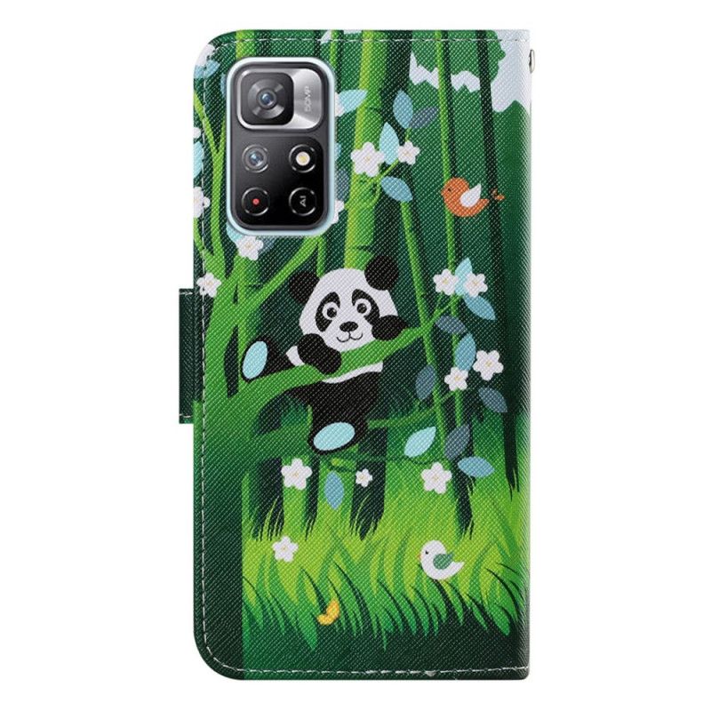 Læder Cover Xiaomi Redmi Note 11 / Poco M4 Pro 5g Telefon Etui Panda Walk