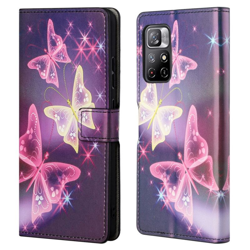 Læder Cover Xiaomi Redmi Note 11 / Poco M4 Pro 5g Telefon Etui Sommerfugle Og Blomster