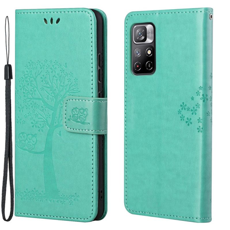 Læder Cover Xiaomi Redmi Note 11 / Poco M4 Pro 5g Telefon Etui Stringtræ Og Ugler