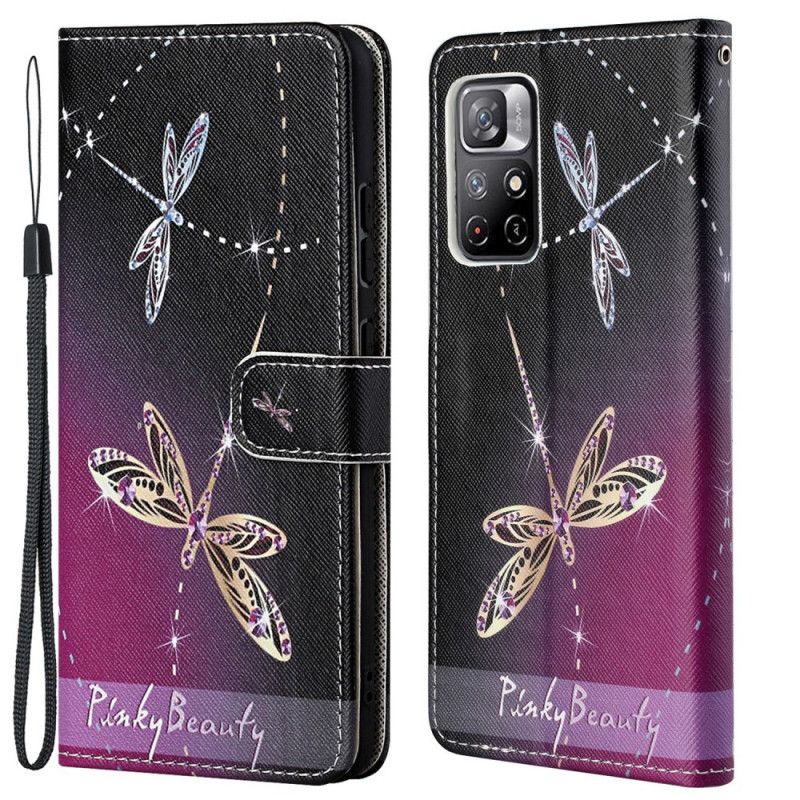 Læder Cover Xiaomi Redmi Note 11 / Poco M4 Pro 5g Telefon Etui Thong Dragonflies