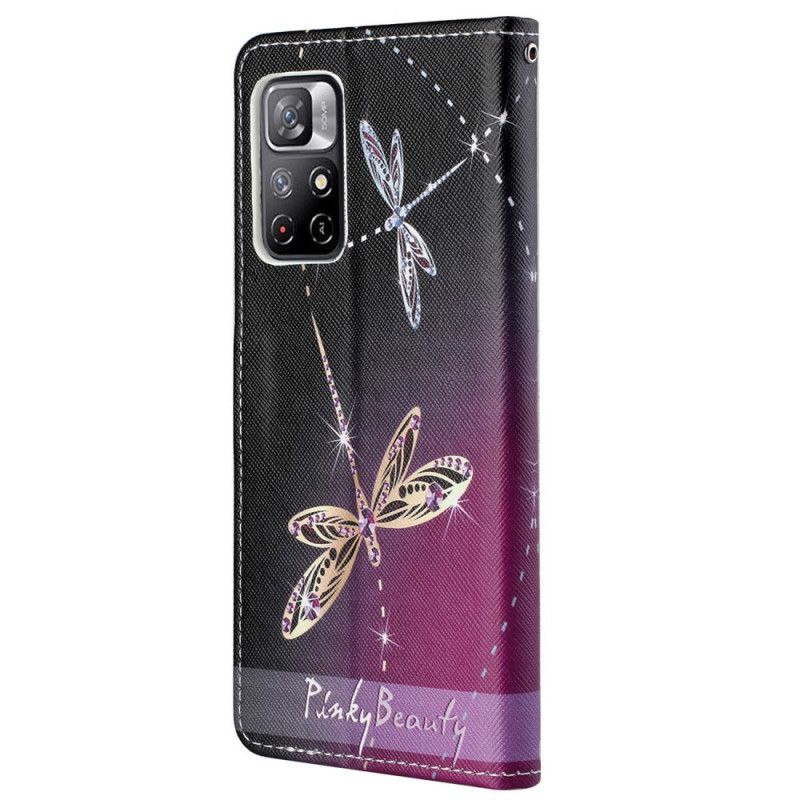 Læder Cover Xiaomi Redmi Note 11 / Poco M4 Pro 5g Telefon Etui Thong Dragonflies