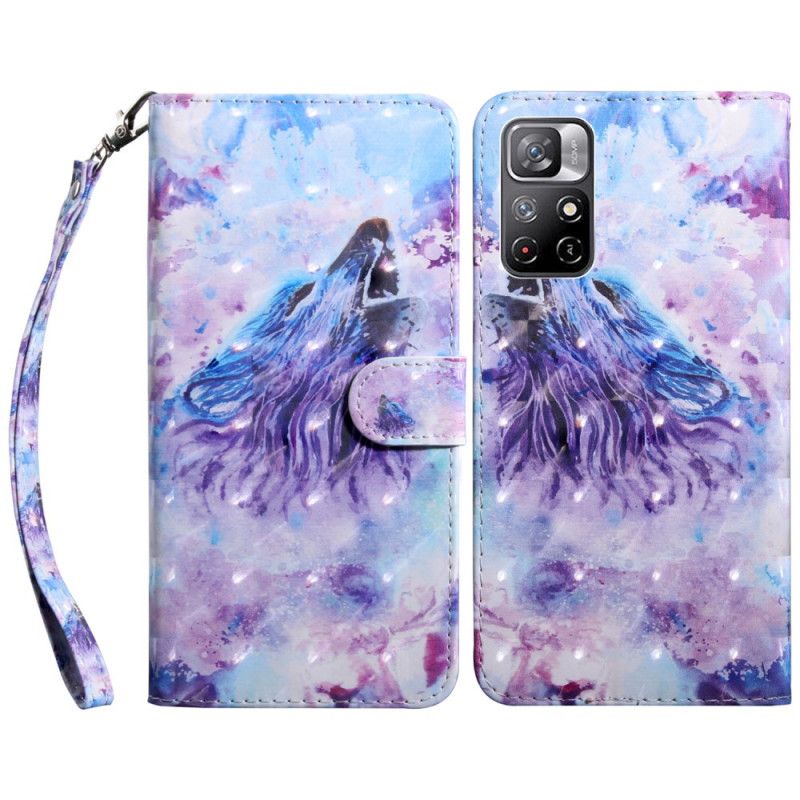 Læder Cover Xiaomi Redmi Note 11 / Poco M4 Pro 5g Telefon Etui Wolf Watercolor