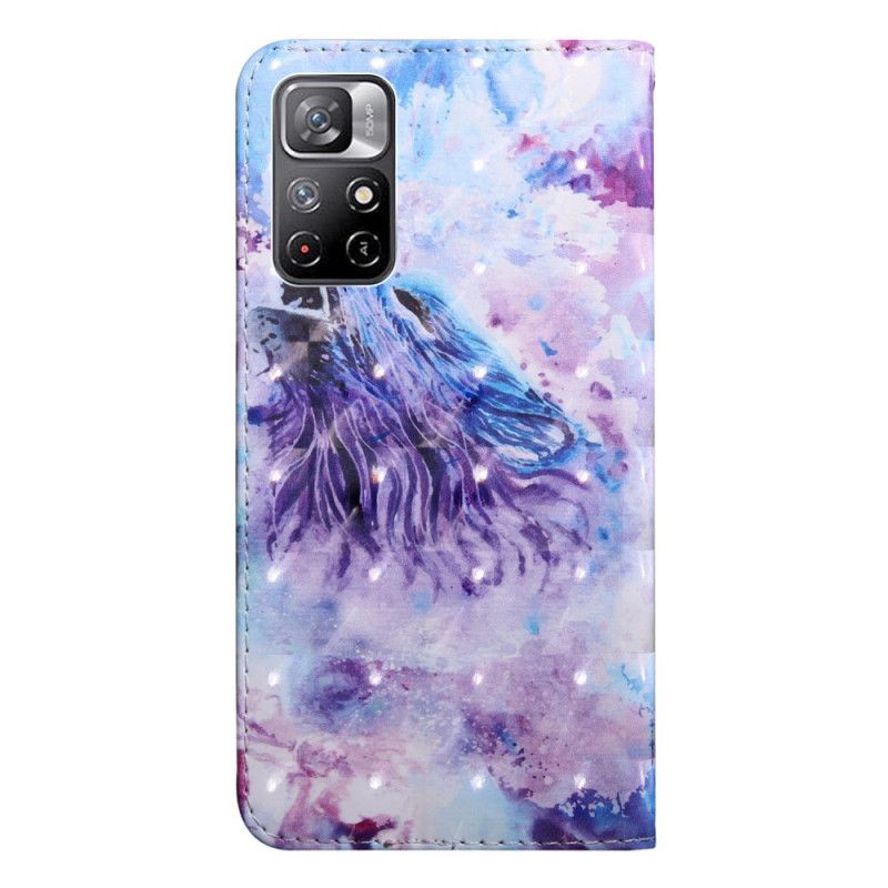 Læder Cover Xiaomi Redmi Note 11 / Poco M4 Pro 5g Telefon Etui Wolf Watercolor