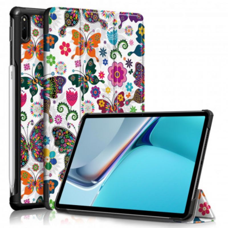 Smart Case Huawei Matepad 11 (2021) Forstærket Retro Sommerfugle Og Blomster