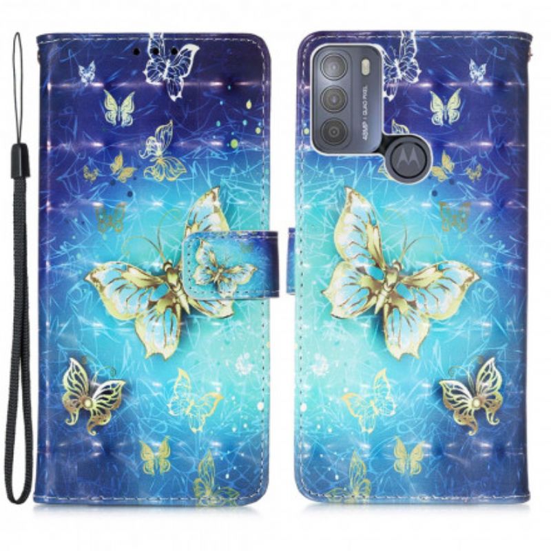 Flip Cover Moto G50 Gold Butterflies Lanyard