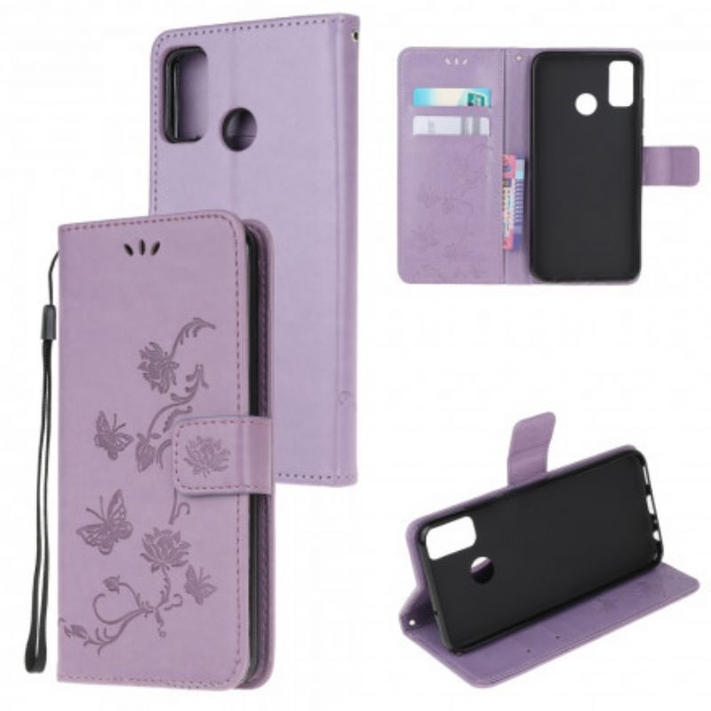 Flip Cover Til Moto G50 Sommerfugle Og Blomster Strappy