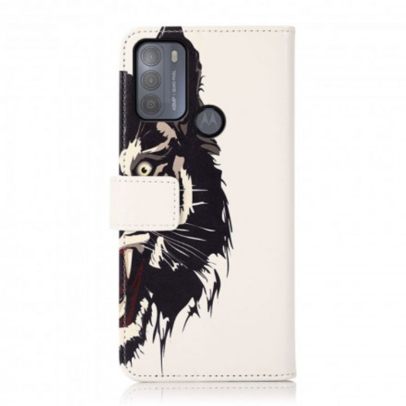 Læder Cover Moto G50 Telefon Etui Fierce Tiger