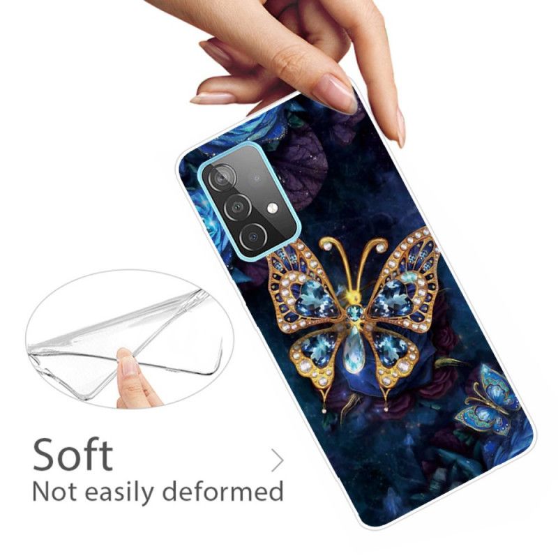 Cover for Samsung Galaxy A32 5G Mørkeblå Luksus Sommerfugl